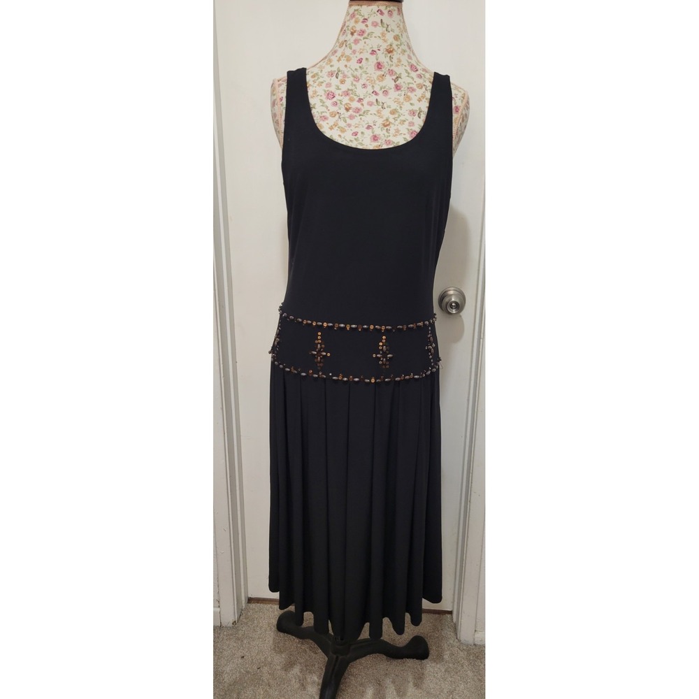 Vgt Talbots Women 70s LBD Sleeveless Pleated Fit Flare Beading Sequined Waist 12